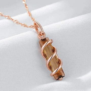 Unique Filled 14K Rose Gold Brown AAA Zircon Crystal Pendant And Necklace For Women - Fashion Jewellery